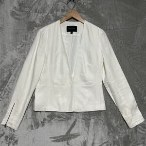 NWOT Banana Republic Blazer Jacket Womens 6 Ivory Linen Coastal Career Elegant